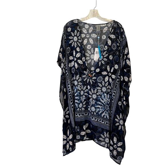 Bleu by Rod Beattie Take a Dip Blue Printed Caftan Cover-Up Size Large NWT - Picture 4 of 10